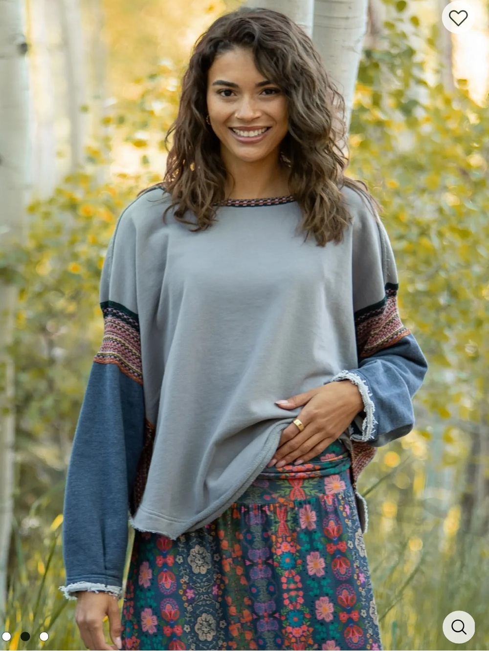 Natural Life Mixed-Sleeve Crewneck Sweatshirt in Dove Gray with Denim Sleeves